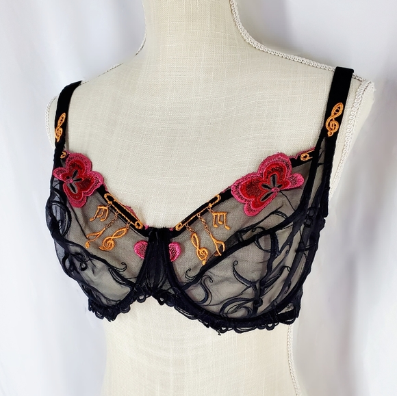 Vintage French Embroidered Simon Perele Muse Bra Bralette 32C - Picture 5 of 10